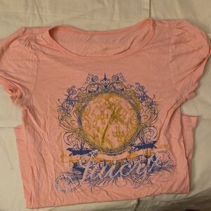 Juicy Couture Pink Tee with Blue and Gold Design